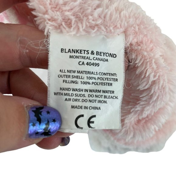 Blankets & Beyond Grey Teddy Bear Lovey Pink Green Pattern Pacifier Holder - Picture 7 of 7